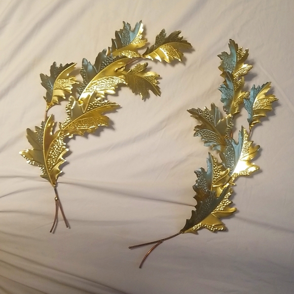 Home Interiors Wall Decor Gold Colored Metal Leaves Wall Plaque